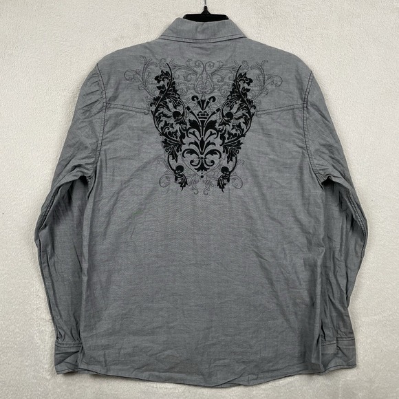 AT COLLINS Other - At Collins Shirt Mens Large Gray Affliction Style Embroidered Damask Y2K Button